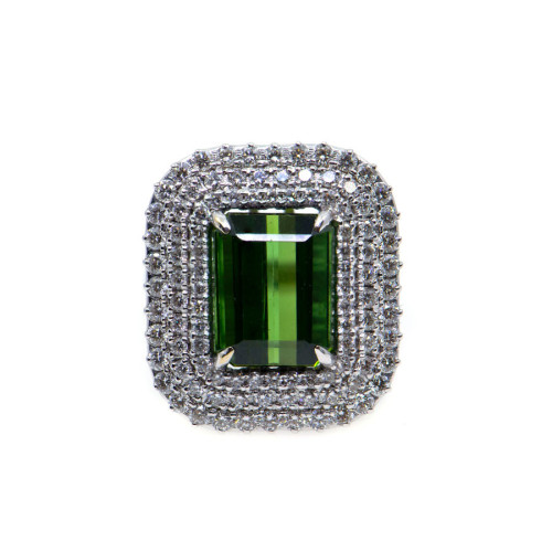 Inel | Aur Alb 18k, Turmalina Verde 6.24 Ct, Diamante Albe 1.31 Ct
