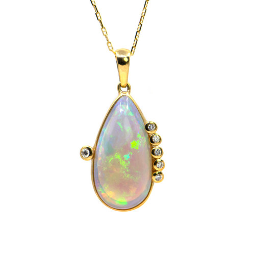 Pandantiv | Aur 18 k, Opal Etiopian 9,6 ct, Diamante 0,14 ct