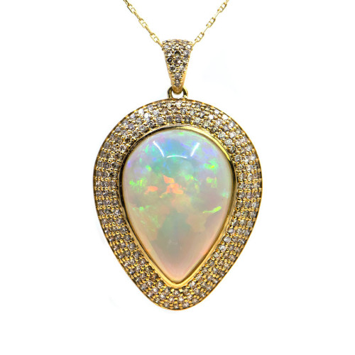 Pandantiv | Aur 18 k, Opal Etiopian 21,10 ct, Diamante 2,13 ct D