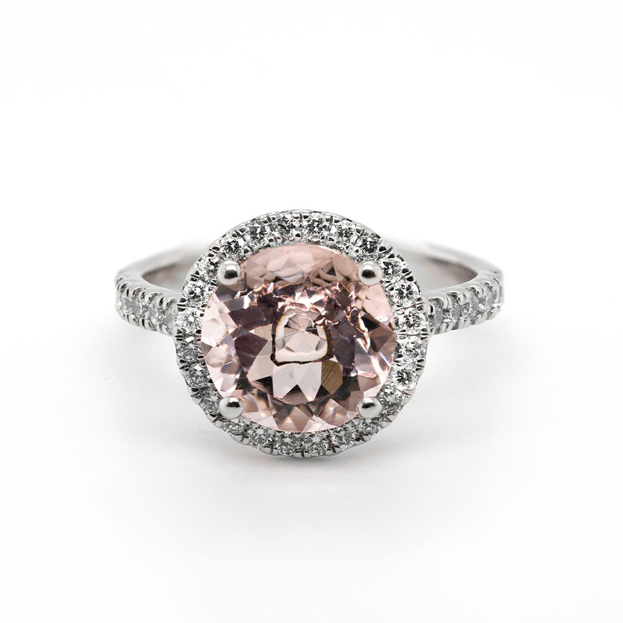 Nouă Cărămidă Lene  Inel | Aur 18k, Pink Morganit 2.80 ct, Diamante 0.50 ct A