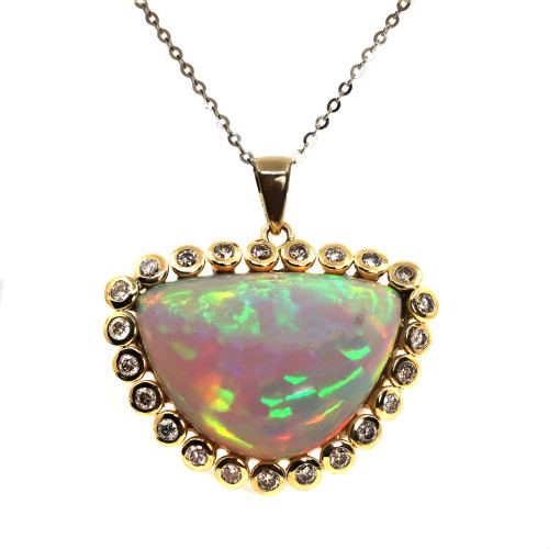 Pandantiv Aur Galben 18k, Opal Etiopian 14.97 Ct, Diamante 0.87 Ct D