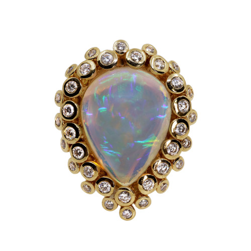 Inel Aur 18k, Opal Etiopian 8.37 ct, Diamante 0.76 ct