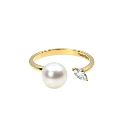 Inel | Aur Galben 18k, Perla, Diamant Marchiz 0.14 Ct